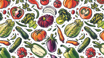 Beautiful seamless pattern with various delicious veg