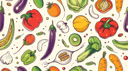 Beautiful seamless pattern with various delicious veg