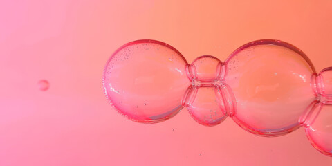 Bubbles on a pink background,Pink collagen serum bubbles. Cosmetic essence., banner