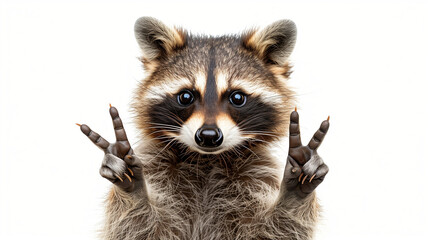Obraz premium Photo of funny Raccoon Making Peace Sign