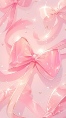  Elegant Feminine Ribbon Bow Wrapped Gift Box with Delicate Floral and Butterfly Elements. Charming Decorative Background for Women's Day, Mother's Day, or Children's Day Celebration.
