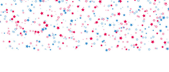 Red, blue stars flying on transparent background. American Independence Day or President Day backdrop.