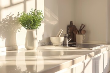 Fototapeta na wymiar Modern white minimalistic kitchen interior details. Stylish white sink near mandarins High-resolution. Beautiful simple AI generated image in 4K, unique.