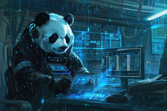  A creative depiction featuring a Panda character in the role of a data scientist, engaging with a data project.
