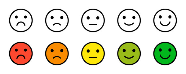 Feedback rating emoji icon set in different color. Rating emoji icon. Vector illustration. 