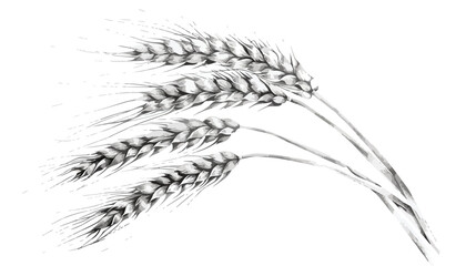 Botanical drawing of wheat ear or spikelet with seeds