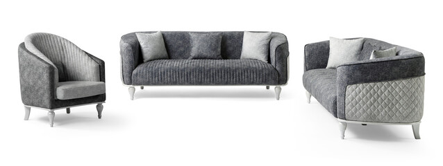 Modern furniture set isolated on white background .