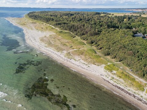 Aerial View of Ahl Hage Coastline Near Ebeltoft, Denmark