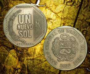 Closeup shot of Peruvian nuevo sol coin