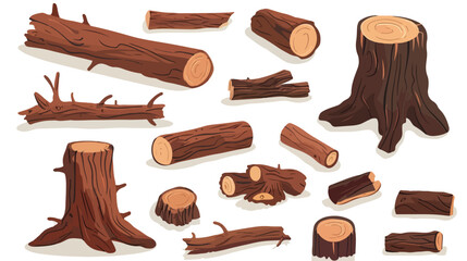 Brown tree trunks flat vector illustration. Wooden 