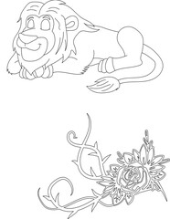 Lion and A Floral Vine Coloring Page. Printable Coloring Worksheet for Adults and Kids. Educational Resources for School and Preschool.
