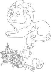 Lion and A Floral Vine Coloring Page. Printable Coloring Worksheet for Adults and Kids. Educational Resources for School and Preschool.