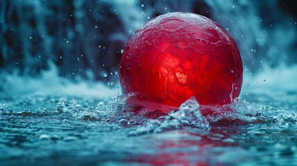 A red egg is floating in the water.