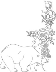 Obraz premium Bear and A Floral Vine Coloring Page. Printable Coloring Worksheet for Adults and Kids. Educational Resources for School and Preschool.