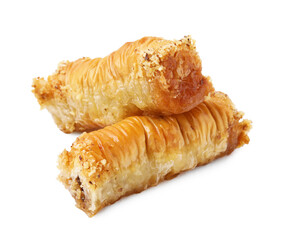 Eastern sweets. Pieces of tasty baklava isolated on white