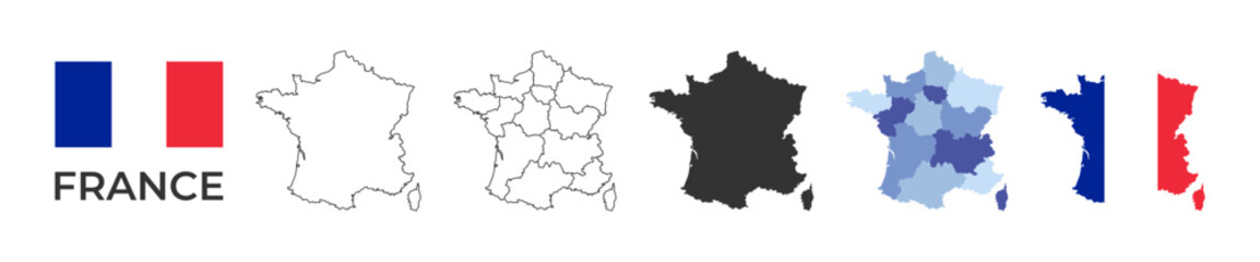 France map icon set. French map icons. Vector illustration