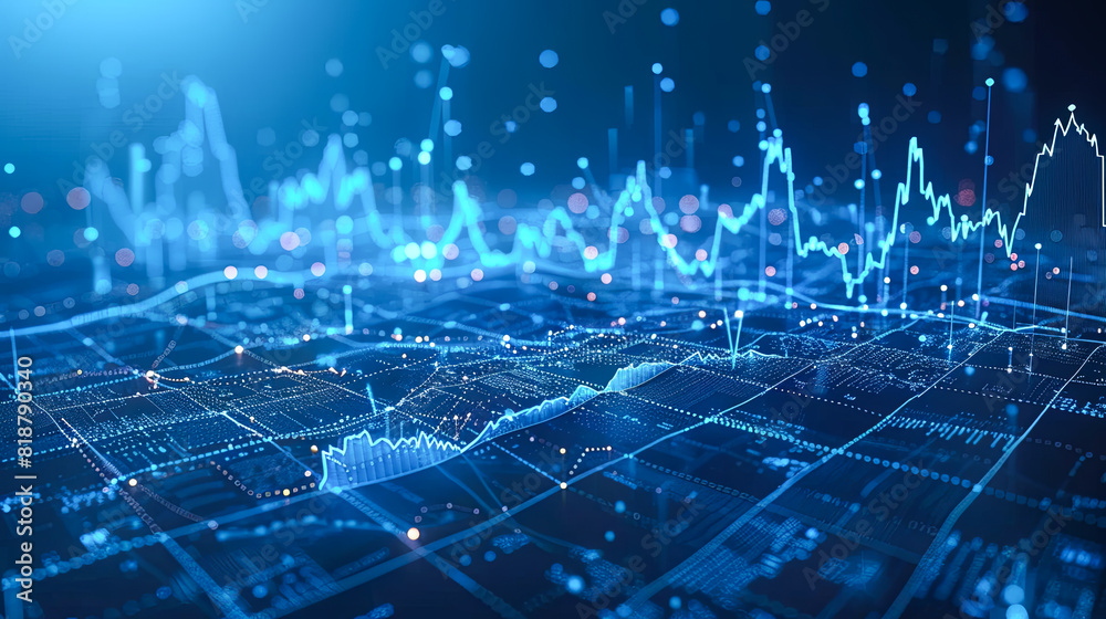 Poster 3d rendering of abstract digital landscape with polygonal shape and connecting dots and lines. conne