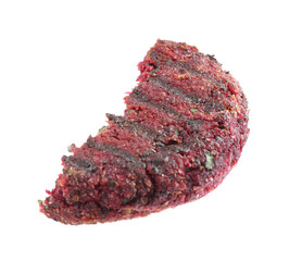 Half of tasty beetroot cutlet isolated on white. Vegetarian product