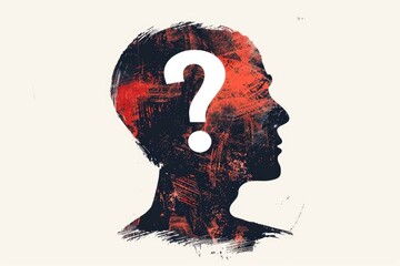  A graphic illustration of a human head silhouette in profile view with a bold question mark centered inside