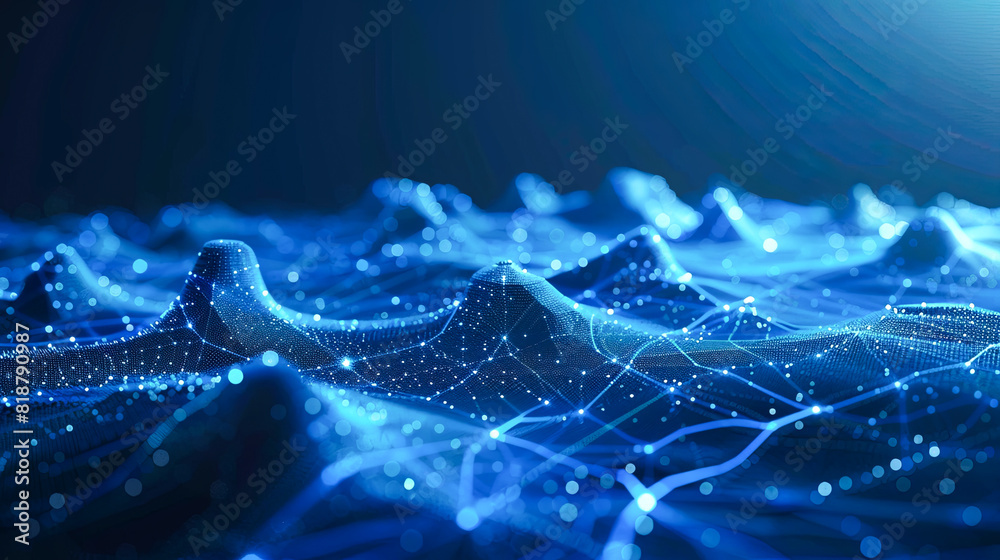 Poster 3d rendering of abstract digital landscape with connecting dots and lines. network connection struct