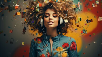 Young brain overloaded  excessive information bursting out, media overload concept