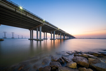 Guangzhou-Shenzhen Coastal Expressway in sunset, long exposure