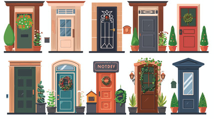 Front doors of residential houses. Home entrances ext