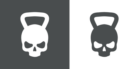 Logo club fitness. Silueta de pesa rusa con forma de calavera de esqueleto humano
