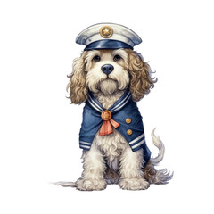 A cartoon dog wearing a sailor's hat and a sailor's uniform