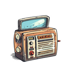 A cartoon radio with a screen on top