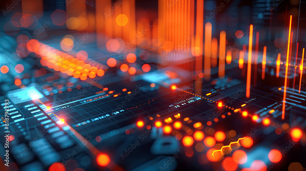Poster futuristic technology background with glowing lines and bokeh. 3d rendering
