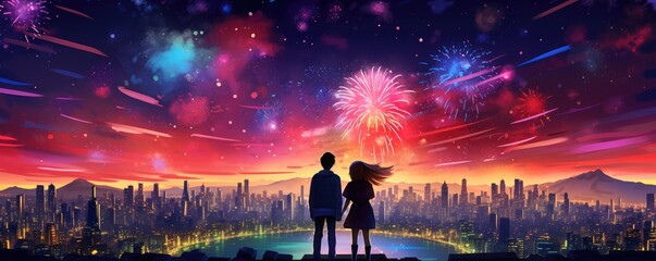 Fototapeta premium Fireworks and Friendship