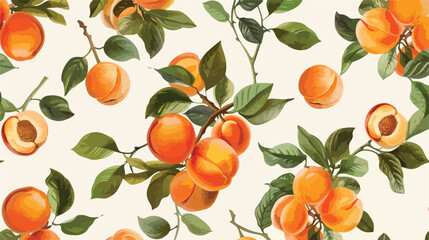 Apricots and leaves seamless pattern. Fruits repeatin