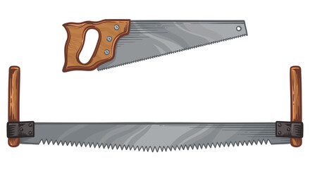 Hacksaw and two-handed saw. Vector illustration of saws.