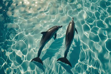 dolphins ocean tropical swimming playful cheerful fun underwater marine life paradise happiness joy summer vacation paradise 