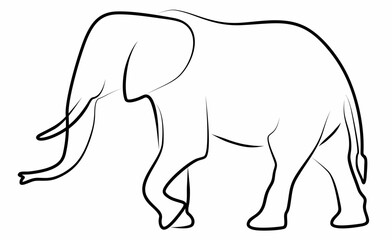 Fototapeta premium Elephant vector, line drawing side view illustration isolated on white background