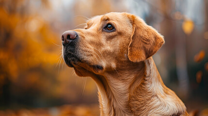 Portrait of a labrador retriever dog in the autumn park