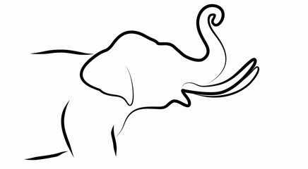 Elephant vector, line drawing side view illustration isolated on white background