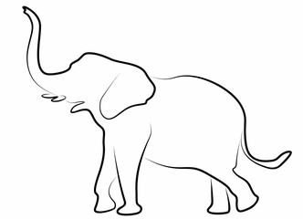 Elephant vector, line drawing side view illustration isolated on white background