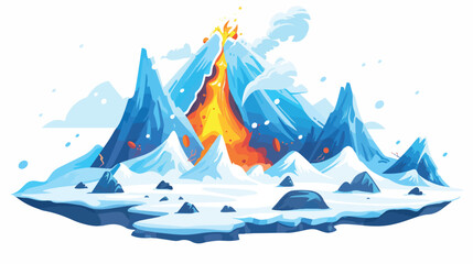 Erupting volcano covered with snow or glacier isolated