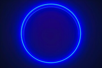 Fototapeta premium A blue neon circle on a dark background.