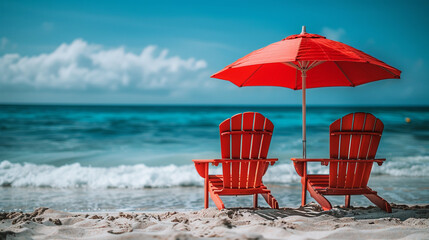 beach chairs and umbrella