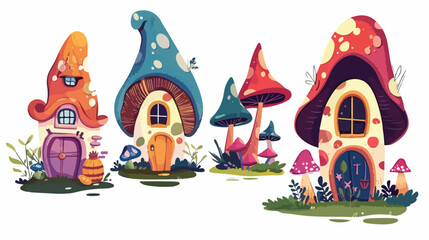 Fairy tale fantasy houses Four . Fairytale gnome and