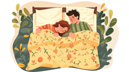 Family couple asleep in bed. Man and woman lying sleep