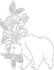 Bear and A Floral Vine Coloring Page. Printable Coloring Worksheet for Adults and Kids. Educational Resources for School and Preschool.