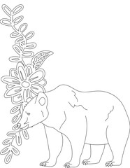 Bear and A Floral Vine Coloring Page. Printable Coloring Worksheet for Adults and Kids. Educational Resources for School and Preschool.