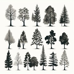 Obraz premium Illustration of silhouette trees set on a white background.