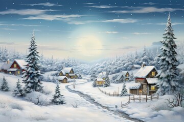 Fototapeta premium An enchanting snowy Christmas landscape with glistening snowflakes