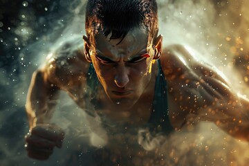 A powerful image capturing the raw emotion of determination of a sports athlete