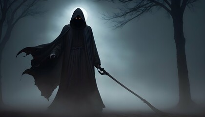 A hooded figure shrouded in mist the grim reaper upscaled_14